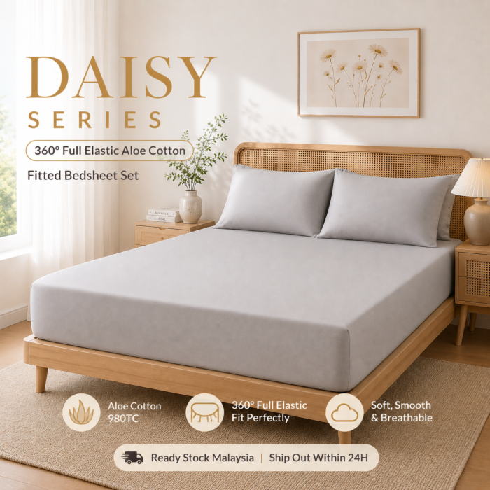 Nozomic Daisy Series 360° Full Elastic Aloe Cotton Fitted Bedsheet Set