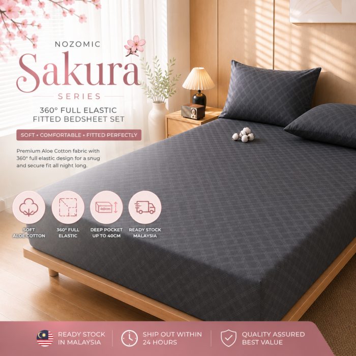 Nozomic Sakura Series 360° Full Elastic Fitted Bedsheet Set