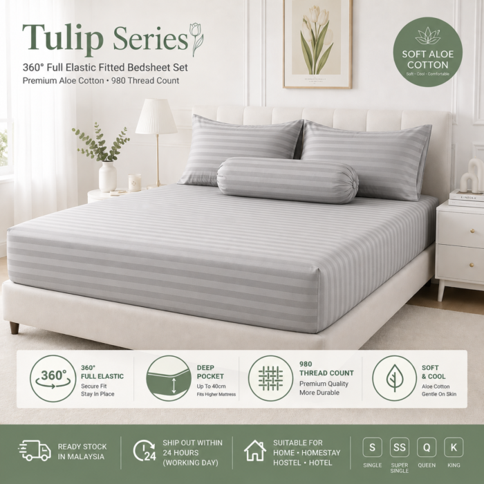 Nozomic Tulip Series 360° Full Elastic Fitted Bedsheet Set