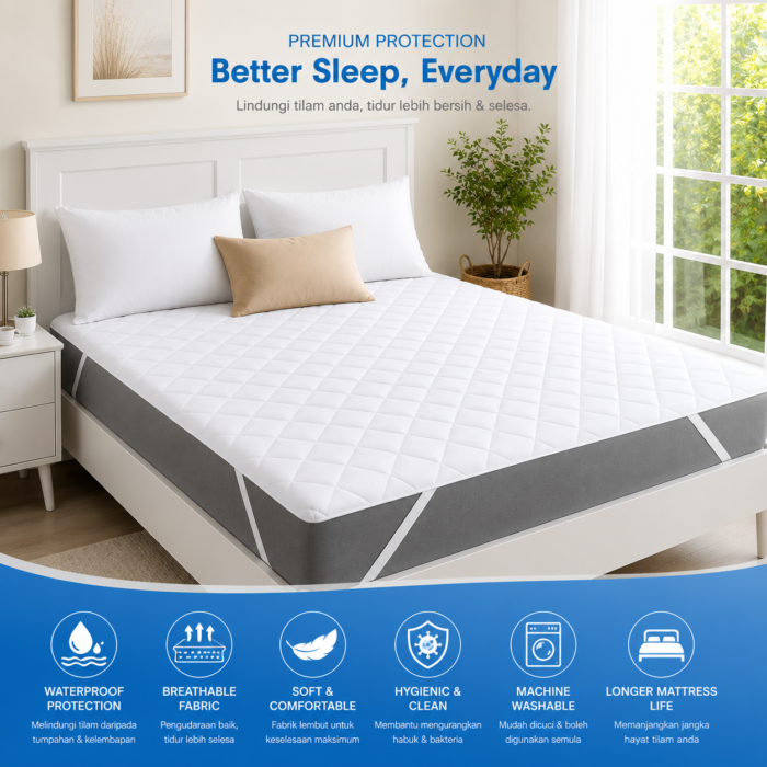 Nozomic Washable Mattress Protector | Fitted Strap | Breathable & Noiseless Mattress Cover